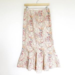 Peruvian Connection White Multi Pima Cotton Floral Ruffled Hem Skirt Size 8